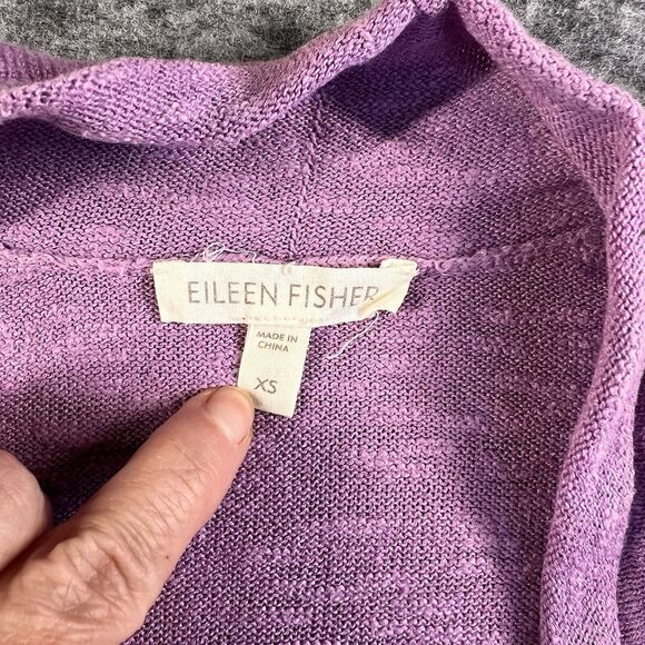 Eileen Fisher Cardigan Women’s XS Linen Cotton Open Front Short Sleeves Purple - Picture 3 of 8